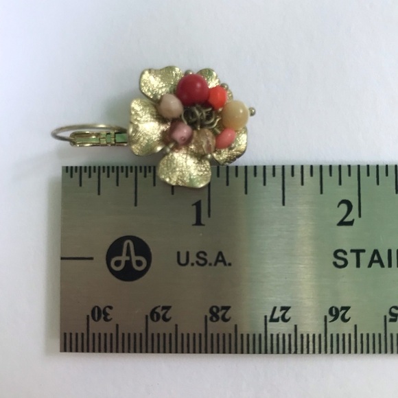 Anthropologie Beaded Flower Cluster Leverback Earrings Gold Tone Multicolor - Picture 11 of 11